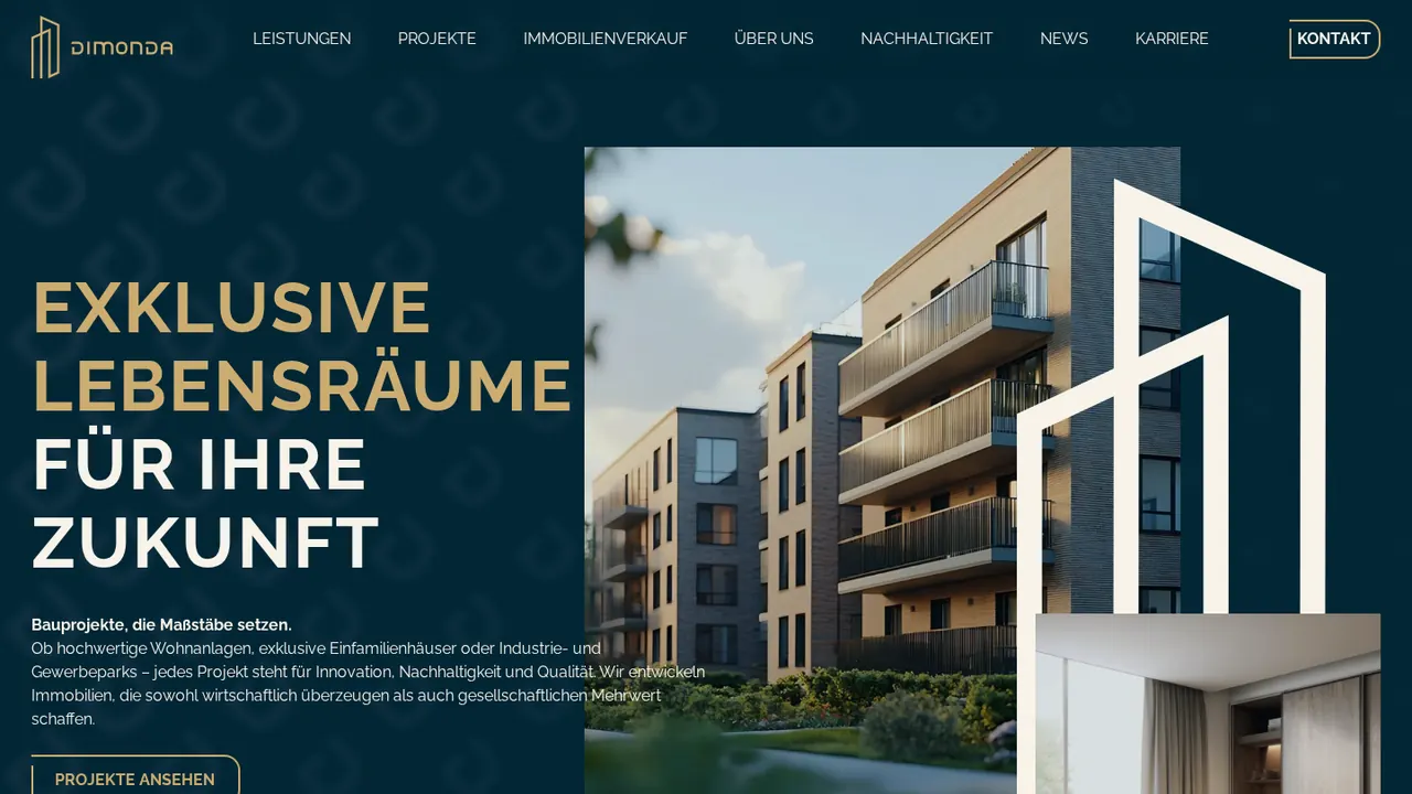 Screenshot of the DIMONDA Projektbau home page